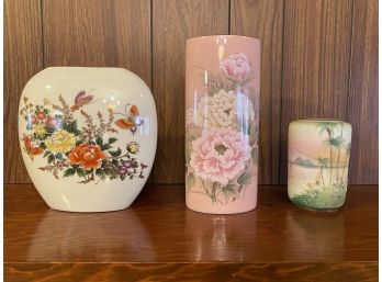 Three Vintage Japanese Hand Painted Vases