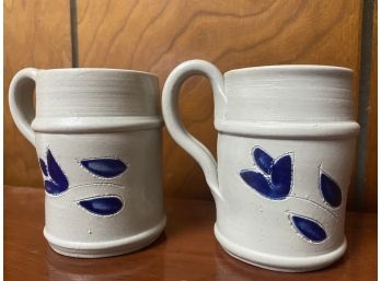 Small Williamsburg Pottery Blue And Gray Crock-style Mugs