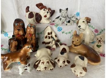 An Adorable Grouping Of Mostly Hound Dog Miniatures All Porcelain