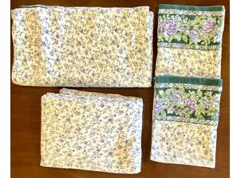 Set Of Cotton Flannel Westpoint Stevens Green And Purple Floral Sheets