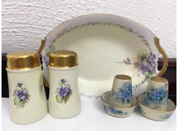 Lovely Grouping Of Handpainted Porcelain Including Signed Small Salts
