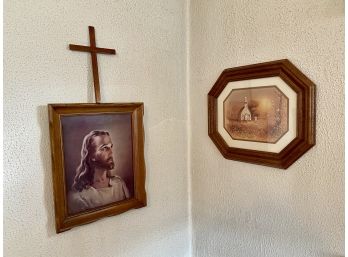 Vintage Jesus Warner Sallman 1940 Print And Small Wood Crucifix