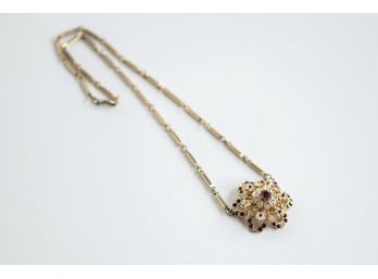 Stunning Vintage Floral Rhinestone Necklace With Link Chain