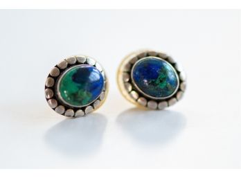 Pair Of Two Small Sterling Silver Native American Lapis Stud Earrings