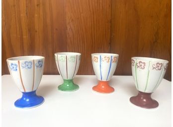 Pair Of Four Colorful Antique Japanese Egg Cups