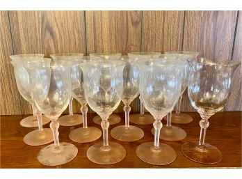 Set Of 13 Vintage Pink Stemmed Glasses