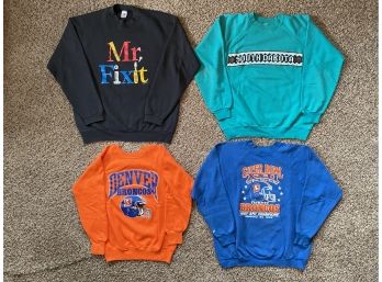 4 Mens Vintage Sweatshirts Including Mr Fix It, South Dakota And Broncos 1987 Super Bowl