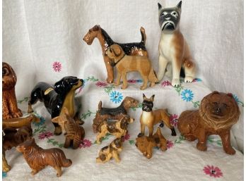 A Grouping Of Porcelain & Wood Canine Miniatures Including Signed And Numbered Royal Doulton Aeirdale Terrier