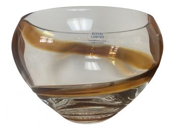 Royal Limited Mouthblown Crystal Bowl Made In Poland With Tan Swirl