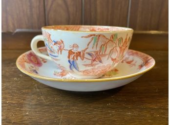 Gorgeous Antique Hand Painted Tea Cup And Saucer With Temple Scene