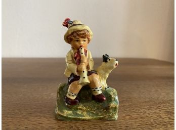 Small Unmarked Figurine Boy With Clarinet And Dog