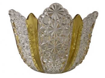 Striated Yellow And Crystal Pattern Serving Bowl