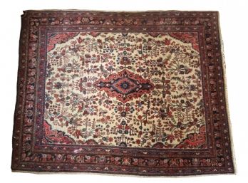 Gorgeous Vintage Wool Rug With Reds Blues Pinks And White