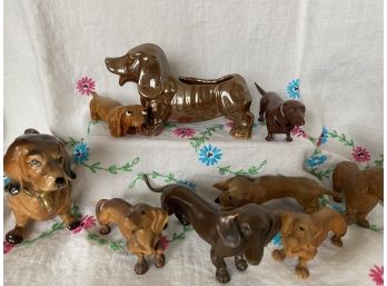 Great Grouping Of Dachshund Miniatures Including Hand Carved Wooden Pieces