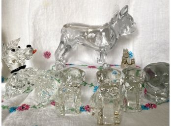 Great Grouping Of Large Clear Glass Dog Figurines