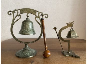 Two Vintage Bells Including Chinese Bell With Mallet