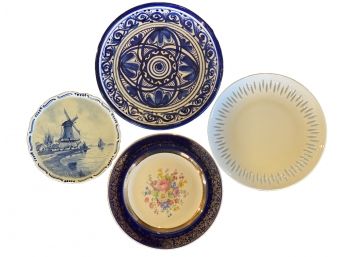 Beautiful Grouping Of Blue And White Toned Porcelain Including Signed Antique Delft Windmill Plate