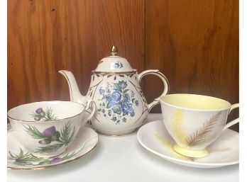 Great Grouping Of Antique Porcelain Including Arthur Wood Chatsworth No 3 Teapot & Bone China Teacups
