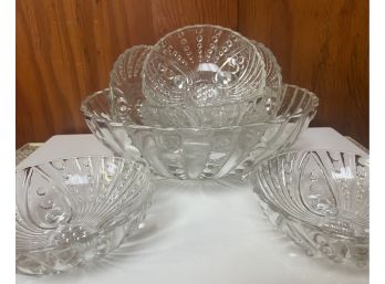 Great Set Of Vintage Party Dishes With Hobnail And Swirl Exterior 9 Pieces Total