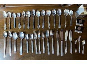 Grouping Of Mismatched Stainless Flatware And Vintage Oneida Matchbooks
