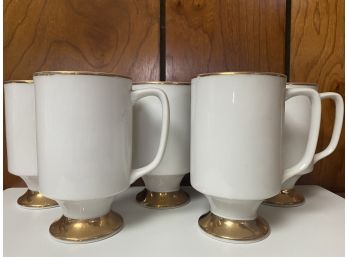 Set Of 5 Porcelain Hot Chocolate Mugs With Gilt Gold Trim