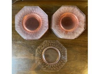 Set Of 12 Vintage Pink Glass Salad Plates