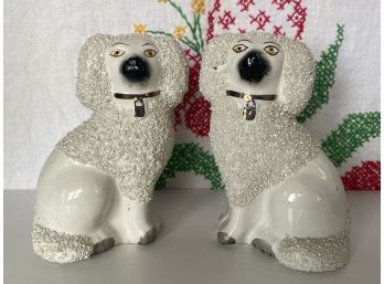 Pair Of Two Fabulous Antique Staffordshire Dogs Marked Old Staffordshire Ware England