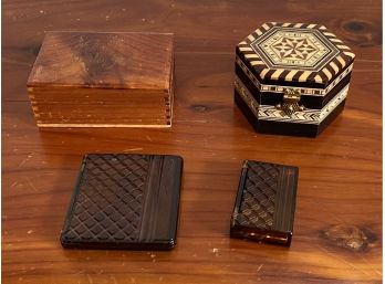 Group Of Vintage Small Avon Compacts And Two Wooden Trinket Boxes