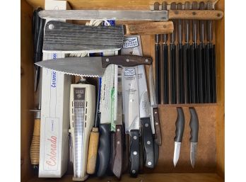 Wow! GREAT Group Of Kitchen Knives Including Steak Knives, Paring Knives, Cleavers And More