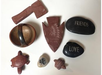 A Grouping Of Native American Made Pipestone Souvenir Pieces With Extras