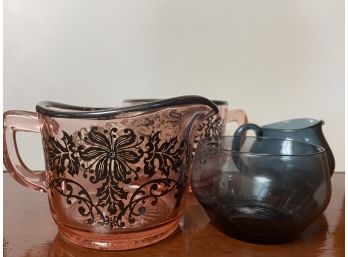 Grouping Of Two Cream & Sugar Sets Including Pink Glass With Sterling Overlay