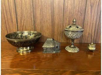 Vintage Incense Burners And Beautiful Brass Bowl