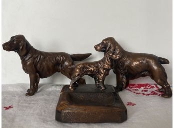 Great Grouping Of Bronze Dog Figurines Including Rare 1930s Ray Doge Spaniel Ashtray