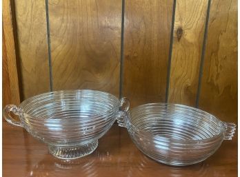 A Nice Pair Of Two Large Glass Bowls With Textural Stripe Design