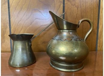 Lovely Pair Of Two Copper Toned Pieces Including Pitcher And Stove Top Coffee Pot