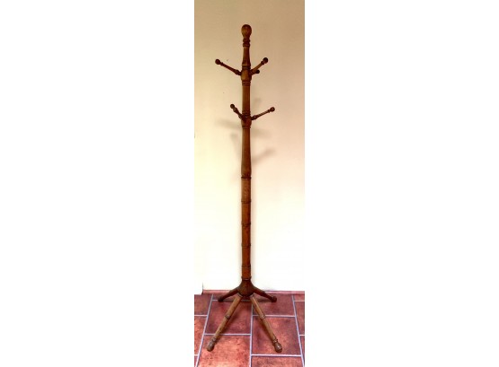 Antique Wood Coat Rack With Turned Wood