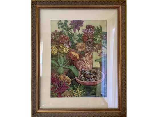 Framed Floral Embroidered Art Work