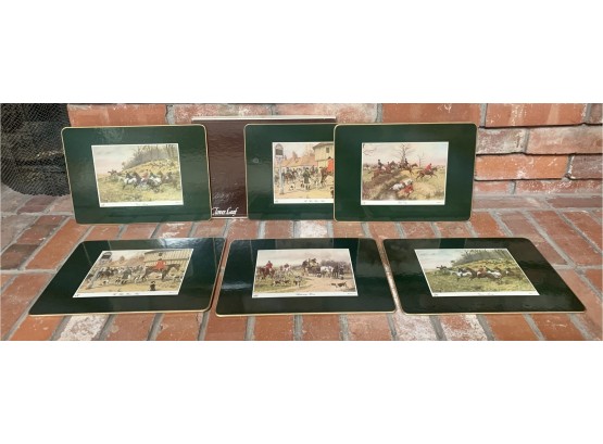 6 Vintage Clover Leaf Cork Placemats With English Hunting Scenes