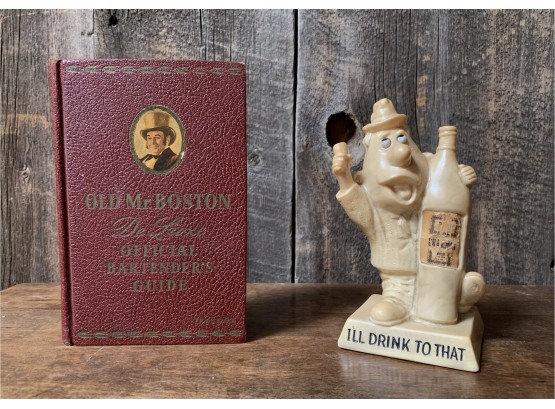 Vintage Bartendering Book & Figurine