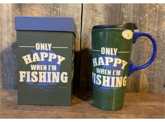 NIB 'Only Happy When Fishing' Travel Mug
