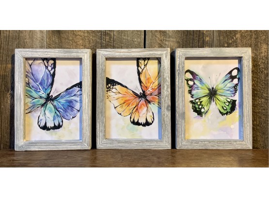 New! 3Pc. Butterfly & Dragonfly Wall Art In Wood Frames