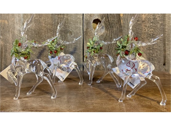 NEW! 4 Pc Clear Reindeers W/ Garland