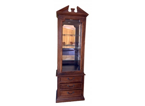 Hammary Traditional Lighted Wood Curio With Ornate Pediment