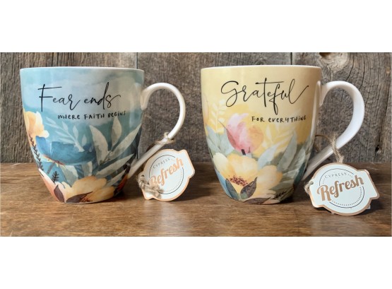 NEW! 2 Floral Mugs With Quotes