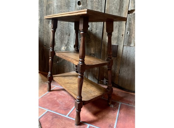 Vintage 3 Shelf Wood Side Table W/ Turned Legs