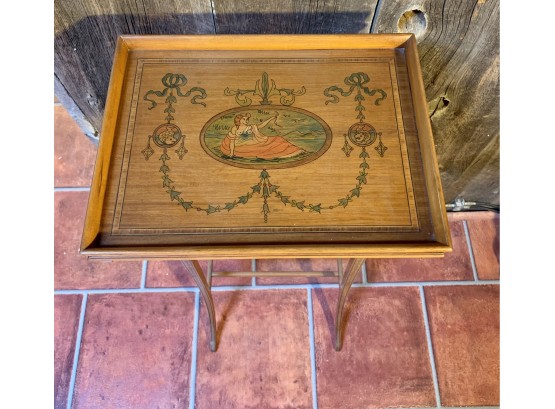Beautiful Vintage Occasional Table With Hand Painted Details And Dainty Legs