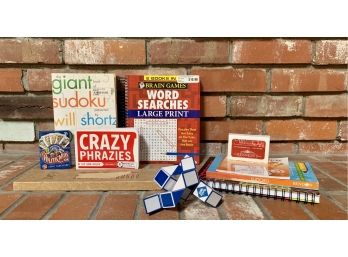 Book Lot Including Brain Games, Sudoku, Word Search And Playing Cards