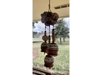 Pottery Wind Chime With Burl Wood Top
