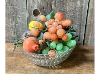 Cut Glass Bowl With Assorted Glass Fruit