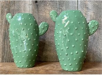 2 New Cactus Ceramic Wall Pocket Vases
